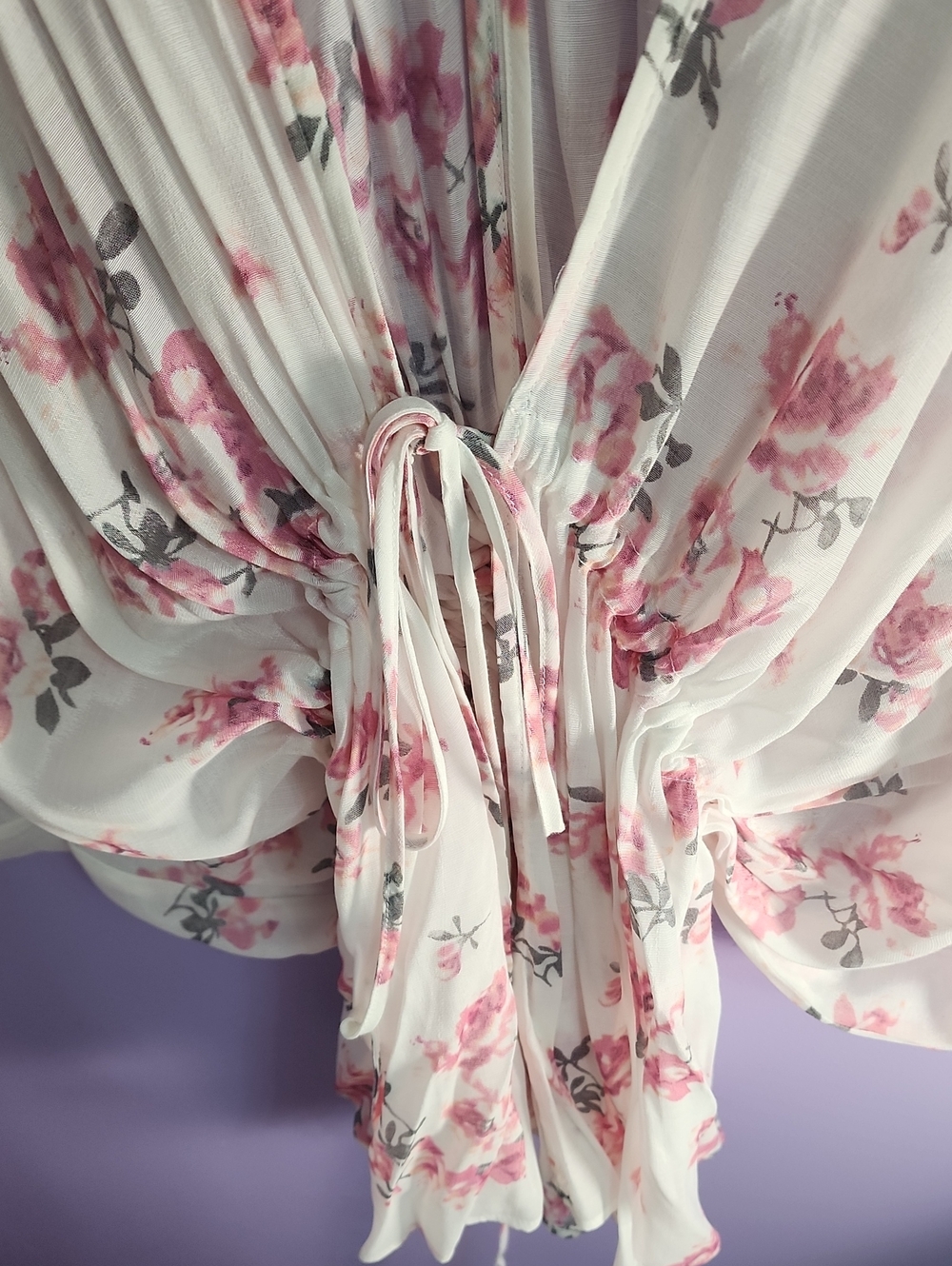 Pink Floral White Beach Coverup - Picture 3 of 3